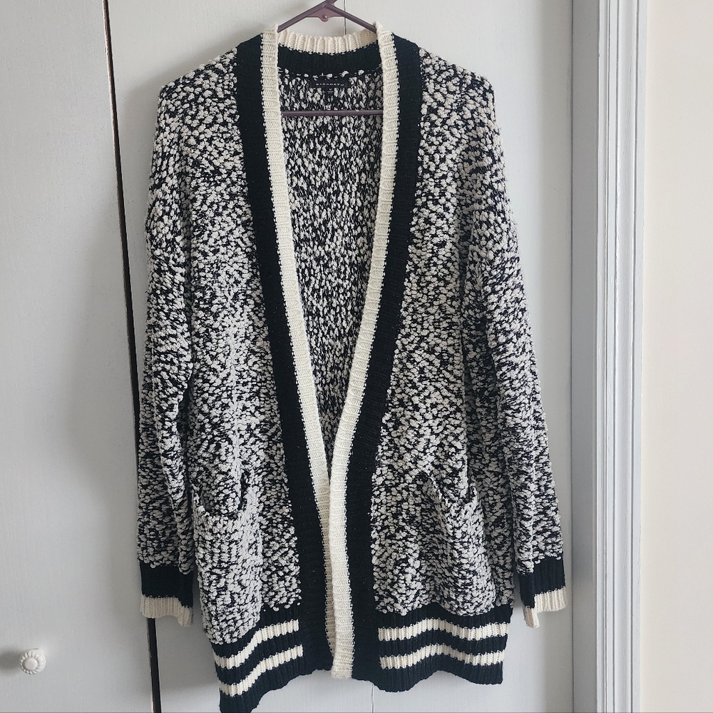 Staccato Black and White Open Cardigan